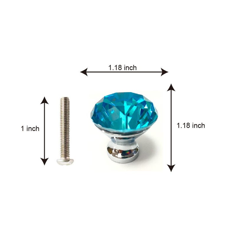 ANJUU 10 Pcs 30mm Silver Plated Base Diamond Shape Crystal Glass Cabinet Knob Drawer Knob Pull Handle Used for Kitchen, Dresser, Door, Cupboard (Azure) - Image 2